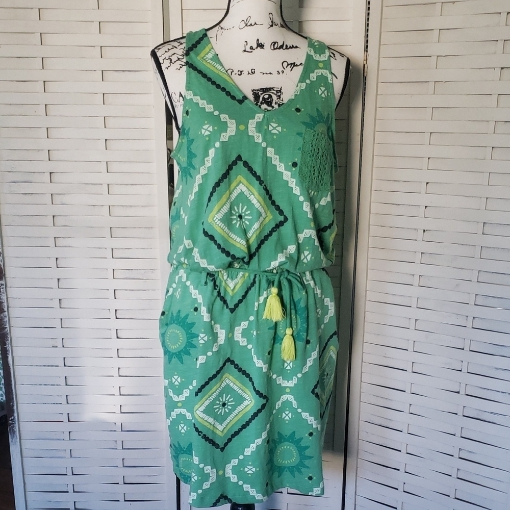 Passenger Rivergate Geen Geometric Print Sleeveless Low Waist Dress Size M